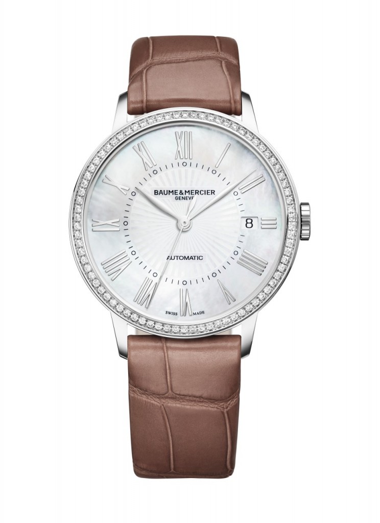 Classima 10222 soldat front nacre bracelet cuir brun Baume & Mercier